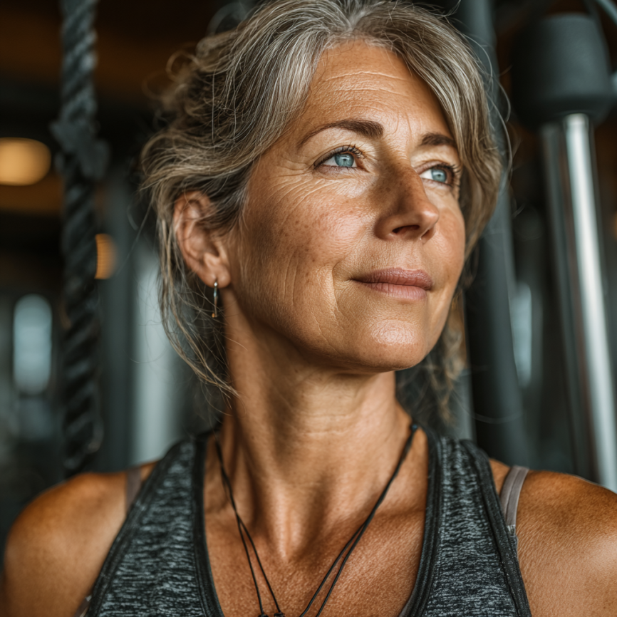 Група літніх людей займається йогою